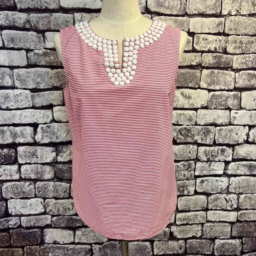 Talbots Red & White Striped Sleeveless Blouse Size 12